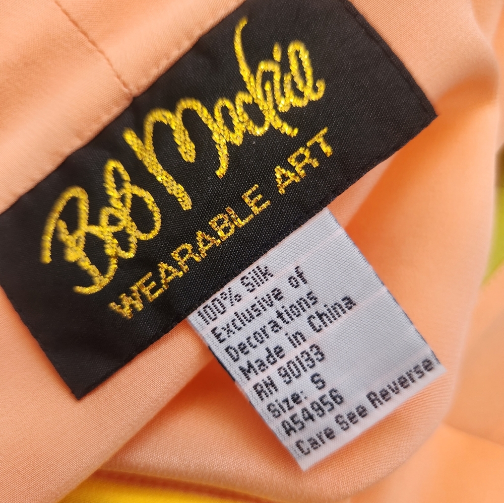 Bob Mackie Zendaya favorite peach lime butterfly 100% silk festival blouse top s - Picture 7 of 7